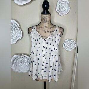 NTM: Maeve for Anthropologie Saona Cream & Blue Polka Dot Swing Tank Size 0